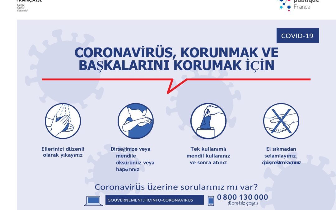 Traduction des mesures sanitaires en 22 langues :   Albanais – Allemand – Anglais – Arabe – Bambara – Berbere – Bulgare – Dari – Espagnol – Amharique ethiopien – Géorgien-  Kurde Kurman – Kurde serani – Malincke – Pachto – Portugais – Roumain – Russe – Serbe – Soninke – Tamoul – Tigrigna – Turc